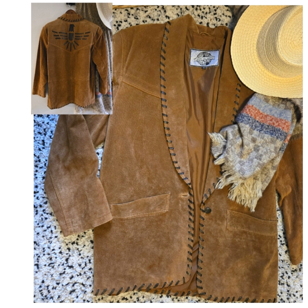 Wear On Earth brand. Leather jacket/ blazer. Size Med. 2 pockets. Metal button.